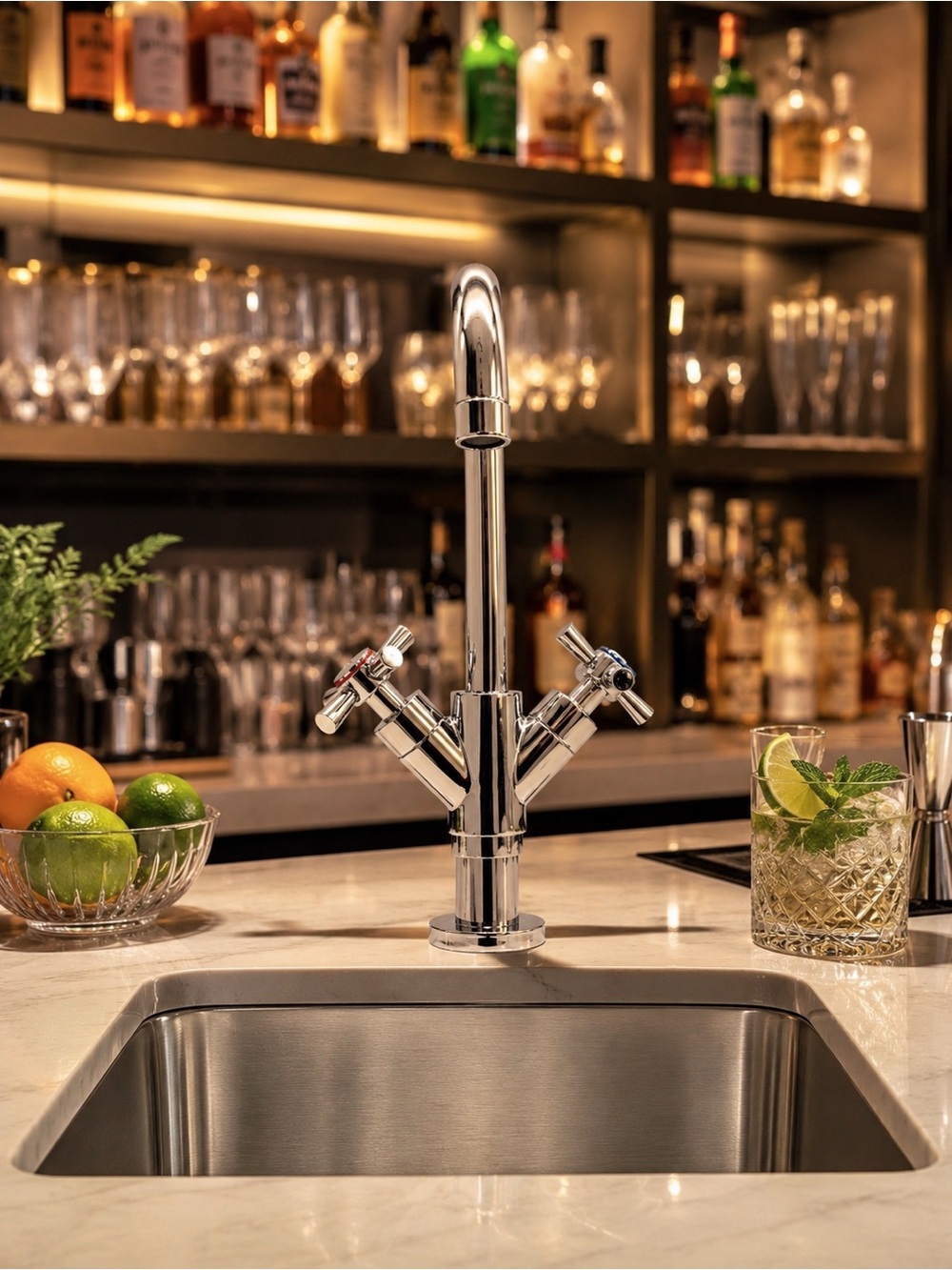 Modern Chrome Bar Sink Faucet Double Handle 12” High Arc Prep Faucet New